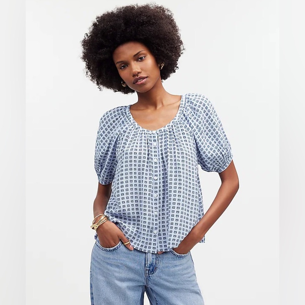 Madewell Puff-Sleeve A-Line Top In Washed Lavender Size M NWT
